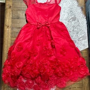 KENSIEGIRL party dress red, with 3D roses size 10 youth, Pre-Owned